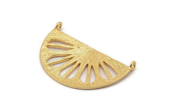 Retro Yaprak Kolye, 2 Halkalı 1 Altın Kaplama Pirinç Yarım Daire Kolye (38x22x1mm) BS 1946 Q0553