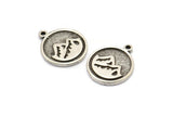 Silver Element Charm, 2 Antique Silver Plated Brass Earth Element Symbol Charms With 1 Loop (17x14x1.5mm) N2029