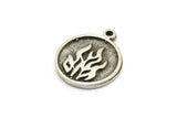 Silver Element Charm, 2 Antique Silver Plated Brass Fire Element Symbol Charms With 1 Loop (17x14x1.5mm) N2027