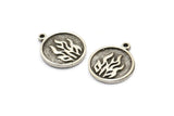 Silver Element Charm, 2 Antique Silver Plated Brass Fire Element Symbol Charms With 1 Loop (17x14x1.5mm) N2027
