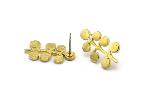 Brass Leaf Earring, 4 Raw Brass Leaf Stud Earrings, Findings (23x12x1.5mm) N1648