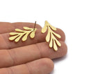 Brass Leaf Earring, 4 Raw Brass Leaf Stud Earrings (29x15x1.50mm) N1711