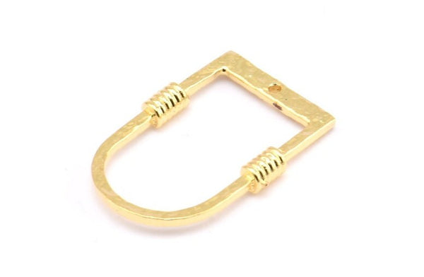 D Şekilli Halkalar, 1 Delikli 2 Altın Kaplama Pirinç Çekiçlenmiş D Şekilli Konnektör, Halkalar (29x19x1,3 mm) BS 1876 Q0583