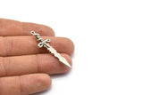 Silver Sword Charm, 2 Antique Silver Plated Brass Sword Charms With 1 Loop, Snake Sword (49x14mm) N1694