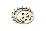 Silver Star Charm, Antique Silver Plated Brass Star Charm With 1 Loop (32x30x1.2mm) N1710