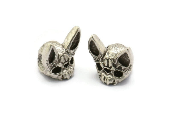 Silver Bat Bead, Antique Silver Plated Brass Short Nosed Bat Bead With 1 Hole, Findings, Charms (14x15x13mm) N1746
