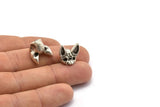 Silver Bat Bead, Antique Silver Plated Brass Short Nosed Bat Bead With 1 Hole, Findings, Charms (14x15x13mm) N1746