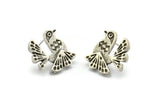 Silver Bird Earring, 2 Antique Silver Plated Brass Bird Stud Earrings (19x18x2mm) N1671