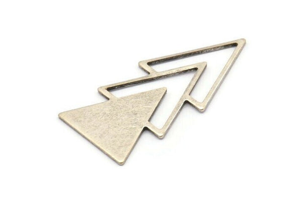 Silver Triangle Blank, 4 Antique Silver Plated Brass Triangle Blanks (47x21x1mm) M01105 Q0692
