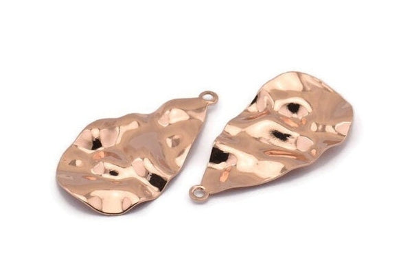 Rose Gold Drop Charm, 4 Rose Gold Plated Brass Wavy Drop Charms With 1 Loop, Earrings, Findings (31x17x0.60mm) D0671 Q0743