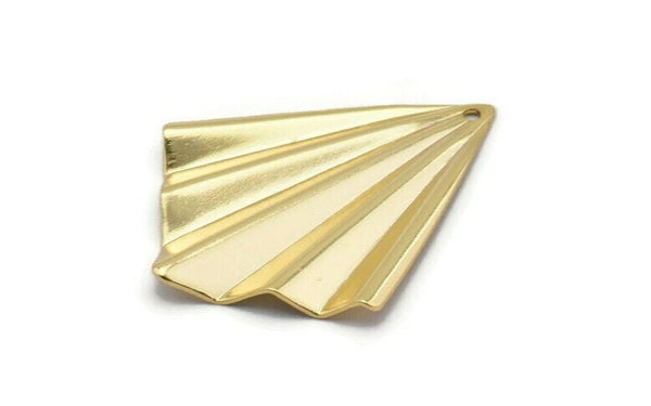 Gold Fan Charm, 2 Gold Plated Brass Fan Shaped Charm Earrings With 1 Hole, Findings (35x27x0.50mm) D0740 Q0758