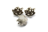 Antique Silver Flower Pendant, 2 Antique Silver Plated Brass Lotus Flower Pendant With 1 Loop, Earring Findings (22.5x17x13mm) BS 1909 H0321