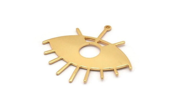 Gold Eye Charm, Gold Plated Brass Eye Charms With 1 Loop, Pendants, Earrings (43x39x1mm) D1176 Q0884