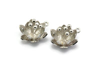Silver Flower Pendant, 2 Silver Tone Lotus Flower Pendant With 1 Loop, Earring Findings (22.5x17x13mm) BS 1909 H0321