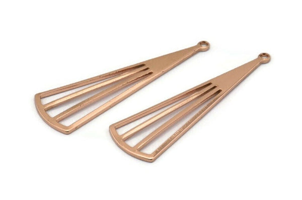 Rose Gold Triangle Charm, 6 Rose Gold Plated Brass Triangle Charms With 1 Hole, Pendants, Findings (39x12x0.80mm) D1173 Q0909