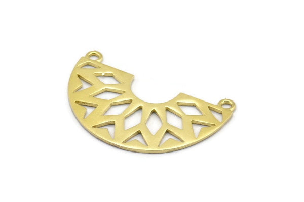 Ethnic Brass Pendant, Raw Brass Semi Circle Pendants with 2 Holes (37x23x14x1 mm) N0122