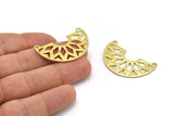 Ethnic Brass Pendant, Raw Brass Semi Circle Pendants with 2 Holes (37x23x14x1 mm) N0122