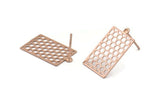 Rose Gold Rectangle Earring, 4 Rose Gold Plated Brass Rectangle Honeycomb Stud Earrings (20x12mm) E026 Q0941