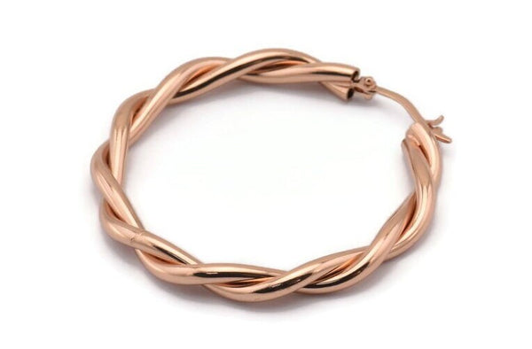 Hoop Earrings, 2 Rose Gold Plated , Twisted Hoop Earrings, Rose Gold Earrings (53mm) Q0981