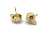 Gold Shell Earring, 4 Gold Plated Brass Sea Shell Stud Earrings With 1 Loop, Findings (13x10mm) N1445