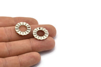 Silver Ring Charm, 8 Antique Silver Plated Brass Wavy Round Charm Earrings With 1 Hole, Findings (18x1mm) D889