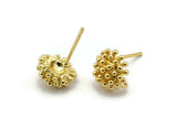 Gold Flower Earring, 4 Gold Plated Brass Taraxacum Stud Earrings With 1 Loop (10mm) N1177