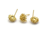 Gold Flower Earring, 4 Gold Plated Brass Taraxacum Stud Earrings With 1 Loop (10mm) N1177
