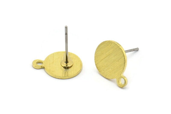 Brass Circle Earring, 10 Textured Raw Brass Round Stud Earrings With 1 Loop (13x10x0.80mm) M340 A1624