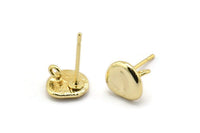 Gold Round Earring, 4 Gold Plated Brass Round Earring Studs, With 1 Loop (8mm) N1168