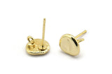 Gold Round Earring, 4 Gold Plated Brass Round Earring Studs, With 1 Loop (8mm) N1168