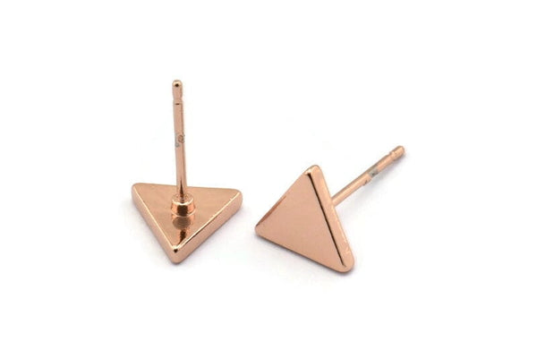 Rose Gold Triangle Earring, 6 Rose Gold Plated Brass Triangle Stud Earrings (8mm) D1465
