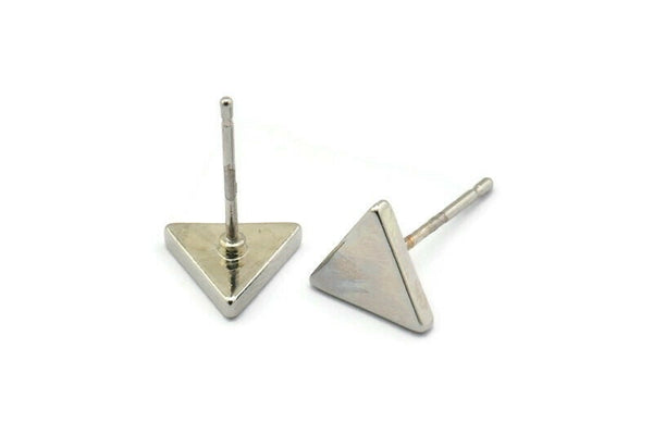 Silver Triangle Earring, 10 Silver Tone Brass Triangle Stud Earrings (8mm) D1465