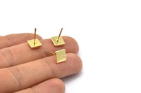 Gold Square Earring, 4 Gold Plated Brass Square Stud Earrings (8mm) D1462