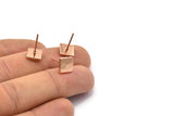 Rose Gold Square Earring, 4 Rose Gold Plated Brass Square Stud Earrings (8mm) D1462