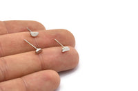 Silver Moon Earring, 10 Silver Tone Brass Half Moon Stud Earrings (6x3mm) D1405
