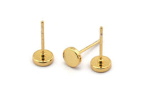 Gold Round Earring, 6 Gold Plated Brass Round Stud Earrings (6mm) D1451
