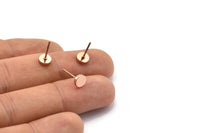 Rose Gold Round Earring, 6 Rose Gold Plated Brass Round Stud Earrings (6mm) D1451