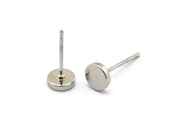 Silver Round Earring, 8 Silver Tone Brass Round Stud Earrings (6mm) D1451