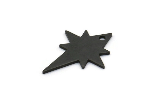 Black Pole Star Charm, 10 Oxidized Black Brass, Black Charms, Black Pole Star Charms With 1 Hole (20x15x0.80mm) M02481