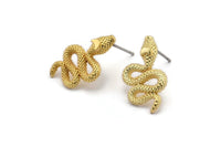 Gold Snake Earring, 4 Gold Plated Brass Snake And Moon Stud Earrings (20x11x3mm) N1612 Q0730