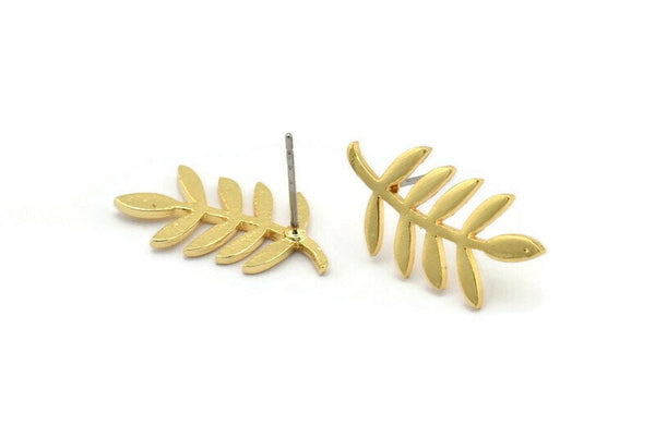 Gold Leaf Earring, 4 Gold Plated Brass Leaf Stud Earrings, Findings (23x12x1.2mm) N1631