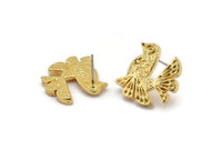 Gold Bird Earring, 2 Gold Plated Brass Bird Stud Earrings (19x18x2mm) N1671 Q0207