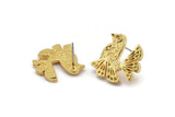 Gold Bird Earring, 2 Gold Plated Brass Bird Stud Earrings (19x18x2mm) N1671 Q0207