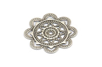 Snowflake Filigree Charm, 10 Antique Silver Plated Brass Snowflake Filigree With 1 Hole, Connectors, Charms (28mm) Brs 406 A0276