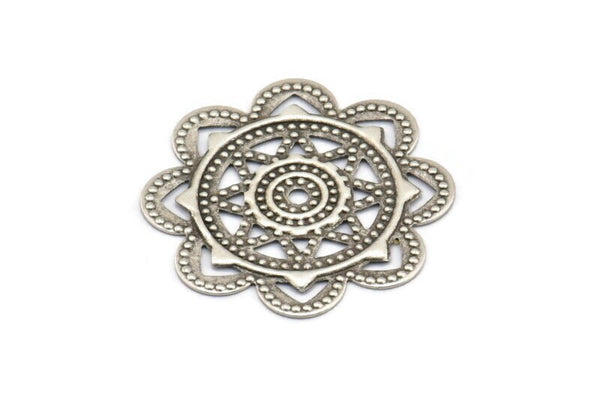 Snowflake Filigree Charm, 10 Antique Silver Plated Brass Snowflake Filigree With 1 Hole, Connectors, Charms (28mm) Brs 406 A0276
