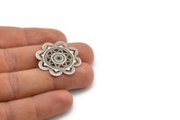 Snowflake Filigree Charm, 10 Antique Silver Plated Brass Snowflake Filigree With 1 Hole, Connectors, Charms (28mm) Brs 406 A0276