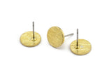 Brass Round Earrings, 8 Textured Raw Brass Round Stud Earrings (10x1mm) D868 A1920