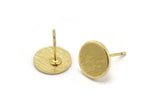 Gold Round Earring, 6 Textured Gold Plated Brass Round Stud Earrings (10x1mm) D868 A1920