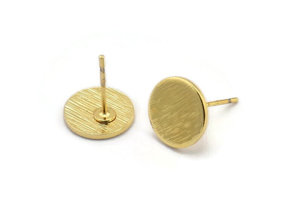 Gold Round Earring, 6 Textured Gold Plated Brass Round Stud Earrings (10x1mm) D868 A1920