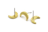 Brass Moon Earring, 8 Raw Brass Crescent Moon Stud Earrings (12x4x2mm) N1588